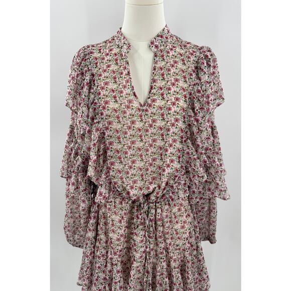 Flawless Floral Ruffled Dress M Cottagecore Long Sleeve Mini Dress White Pink M - Picture 1 of 11